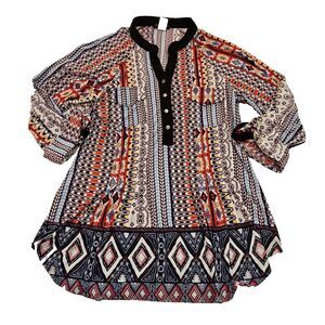 Cocomo Women's Multicolored Patterned 1/2‎ Button Up Stretchy Blouse Sz 1X